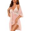 imageWomen Sexy Lingerie Set 3 Piece Babydoll ampamp Lace Kimono Robe Strap Chemise Nightgown Mesh SleepwearPastel Pink