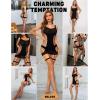 imageRSLOVE Babydoll Lingerie for Women Chemise  Fishnet Bodysuit Womens Sleepwear with Stocking Sexy Dress Bodystocking One SizeBlack