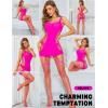 imageRSLOVE Babydoll Lingerie for Women Chemise  Fishnet Bodysuit Womens Sleepwear with Stocking Sexy Dress Bodystocking One SizeNeon Pink
