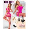 imageRSLOVE Babydoll Lingerie for Women Chemise  Fishnet Bodysuit Womens Sleepwear with Stocking Sexy Dress Bodystocking One SizeNeon Pink