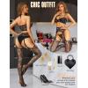 imageRSLOVE Bodystocking Lingerie Sets for Women  Sexy Fishnet Garter Belt Stocking Womens Bra and Panty sets 3 Piece One SizeBlack