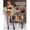 imageRSLOVE Bodystocking Lingerie Sets for Women  Sexy Fishnet Garter Belt Stocking Womens Bra and Panty sets 3 Piece One SizeBlack