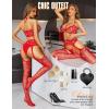 imageRSLOVE Bodystocking Lingerie Sets for Women  Sexy Fishnet Garter Belt Stocking Womens Bra and Panty sets 3 Piece One SizeRed