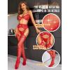 imageRSLOVE Bodystocking Lingerie Sets for Women  Sexy Fishnet Garter Belt Stocking Womens Bra and Panty sets 3 Piece One SizeRed
