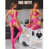 imageRSLOVE Bodystocking Lingerie Sets for Women  Sexy Fishnet Garter Belt Stocking Womens Bra and Panty sets 3 Piece One SizeRose Red