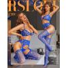 imageRSLOVE Bodystocking Lingerie Sets for Women  Sexy Fishnet Garter Belt Stocking Womens Bra and Panty sets 3 Piece One SizeRoyal Blue
