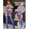 imageRSLOVE Bodystocking Lingerie Sets for Women  Sexy Fishnet Garter Belt Stocking Womens Bra and Panty sets 3 Piece One SizeRoyal Blue
