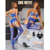imageRSLOVE Bodystocking Lingerie Sets for Women  Sexy Fishnet Garter Belt Stocking Womens Bra and Panty sets 3 Piece One SizeRoyal Blue