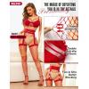 imageRSLOVE Fishnet Stockings for Women  Lace Top Thigh High Stockings Suspender Pantyhose with Antiskid SiliconeRed  Medium Fishnet