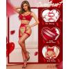 imageRSLOVE Fishnet Stockings for Women  Lace Top Thigh High Stockings Suspender Pantyhose with Antiskid SiliconeRed  Small Fishnet