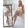 imageRSLOVE Fishnet Stockings for Women  Lace Top Thigh High Stockings Suspender Pantyhose with Antiskid SiliconeWhite  Small Fishnet