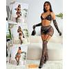 imageRSLOVE Lingerie Sets for Women  Fishnet Lingerie Sparkle Rhinestone 5 Piece Lingerie Sets Mesh Babydoll with GarterBlack