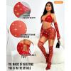 imageRSLOVE Lingerie Sets for Women  Fishnet Lingerie Sparkle Rhinestone 5 Piece Lingerie Sets Mesh Babydoll with GarterRed