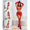 imageRSLOVE Lingerie Sets for Women  Fishnet Lingerie Sparkle Rhinestone 5 Piece Lingerie Sets Mesh Babydoll with GarterRed