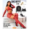 imageRSLOVE Lingerie Sets for Women  Fishnet Lingerie Sparkle Rhinestone 5 Piece Lingerie Sets Mesh Babydoll with GarterRed