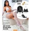 imageRSLOVE Lingerie Sets for Women  Fishnet Lingerie Sparkle Rhinestone 5 Piece Lingerie Sets Mesh Babydoll with GarterWhite