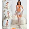imageRSLOVE Lingerie Sets for Women  Fishnet Lingerie Sparkle Rhinestone 5 Piece Lingerie Sets Mesh Babydoll with GarterWhite