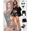 imageRSLOVE Lingerie for Women Lace Babydoll Chemise Sparkle Rhinestone Fishnet Teddy DressBlack