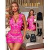 imageRSLOVE Lingerie for Women Lace Babydoll Chemise Sparkle Rhinestone Fishnet Teddy DressPink