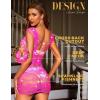 imageRSLOVE Lingerie for Women Lace Babydoll Chemise Sparkle Rhinestone Fishnet Teddy DressPink