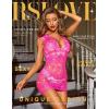 imageRSLOVE Lingerie for Women Lace Babydoll Chemise Sparkle Rhinestone Fishnet Teddy DressPink