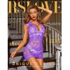 imageRSLOVE Lingerie for Women Lace Babydoll Chemise Sparkle Rhinestone Fishnet Teddy DressPurple