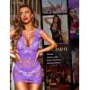 imageRSLOVE Lingerie for Women Lace Babydoll Chemise Sparkle Rhinestone Fishnet Teddy DressPurple