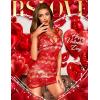 imageRSLOVE Lingerie for Women Lace Babydoll Chemise Sparkle Rhinestone Fishnet Teddy DressRed