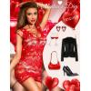 imageRSLOVE Lingerie for Women Lace Babydoll Chemise Sparkle Rhinestone Fishnet Teddy DressRed