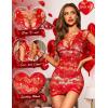 imageRSLOVE Lingerie for Women Lace Babydoll Chemise Sparkle Rhinestone Fishnet Teddy DressRed