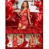 imageRSLOVE Lingerie for Women Lace Babydoll Chemise Sparkle Rhinestone Fishnet Teddy DressRed