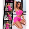 imageRSLOVE Sexy Fishnet Lingerie for Women  Sexy Nighty Cutout Lingerie Set Womens Mesh 2 Piece Babydoll See Through OutfitsFluorescent Pink