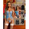 imageRSLOVE Sexy Lingerie Sets for Women Exotic Teddy with Garter Belt 2 Peice Lace Strappy Bodysuit BabydollLight Blue