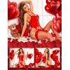 imageRSLOVE Sexy Lingerie Sets for Women Exotic Teddy with Garter Belt 2 Peice Lace Strappy Bodysuit BabydollRed