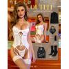 imageRSLOVE Sexy Lingerie Sets for Women Exotic Teddy with Garter Belt 2 Peice Lace Strappy Bodysuit BabydollWhite