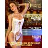 imageRSLOVE Sexy Lingerie Sets for Women Exotic Teddy with Garter Belt 2 Peice Lace Strappy Bodysuit BabydollWhite