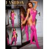 imageRSLOVE Sexy Lingerie Sets for Women Fishnet Bodystocking Exotic Sparkle Rhinestone Mesh Bodysuit with Thigh High StockingsFluorescent Pink