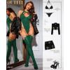 imageRSLOVE Sexy Lingerie Sets for Women Fishnet Bodystocking Exotic Sparkle Rhinestone Mesh Bodysuit with Thigh High StockingsGreen