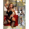 imageRSLOVE Women Fishnet Bodystocking Lingerie Sexy Footless Stockings Sleeveless Lace Bodysuit Halterneck One Piece PantyhoseBlack
