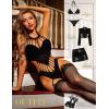 imageRSLOVE Women Fishnet Bodystocking Lingerie Sexy Footless Stockings Sleeveless Lace Bodysuit Halterneck One Piece PantyhoseBlack