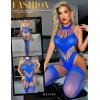 imageRSLOVE Women Fishnet Bodystocking Lingerie Sexy Footless Stockings Sleeveless Lace Bodysuit Halterneck One Piece PantyhoseBlue