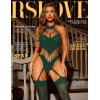 imageRSLOVE Women Fishnet Bodystocking Lingerie Sexy Footless Stockings Sleeveless Lace Bodysuit Halterneck One Piece PantyhoseDark Green