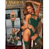 imageRSLOVE Women Fishnet Bodystocking Lingerie Sexy Footless Stockings Sleeveless Lace Bodysuit Halterneck One Piece PantyhoseDark Green
