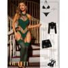 imageRSLOVE Women Fishnet Bodystocking Lingerie Sexy Footless Stockings Sleeveless Lace Bodysuit Halterneck One Piece PantyhoseDark Green