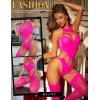 imageRSLOVE Women Fishnet Bodystocking Lingerie Sexy Footless Stockings Sleeveless Lace Bodysuit Halterneck One Piece PantyhoseNeon Pink