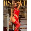 imageRSLOVE Women Fishnet Bodystocking Lingerie Sexy Footless Stockings Sleeveless Lace Bodysuit Halterneck One Piece PantyhoseRed