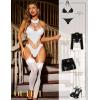 imageRSLOVE Women Fishnet Bodystocking Lingerie Sexy Footless Stockings Sleeveless Lace Bodysuit Halterneck One Piece PantyhoseWhite