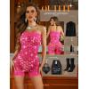 imageRSLOVE Women Lingerie Fishnet Bodysuit Sexy Sparkle Rhinestone Hollow Out Romper Without LinerPink