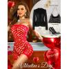 imageRSLOVE Women Lingerie Fishnet Bodysuit Sexy Sparkle Rhinestone Hollow Out Romper Without LinerRed