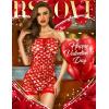 imageRSLOVE Women Lingerie Fishnet Bodysuit Sexy Sparkle Rhinestone Hollow Out Romper Without LinerRed